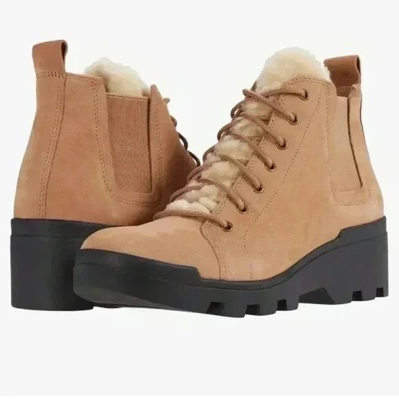 NEW Eileen Fisher Shearling Tumbled Leather Hiker Boot size 8 - Picture 1 of 11